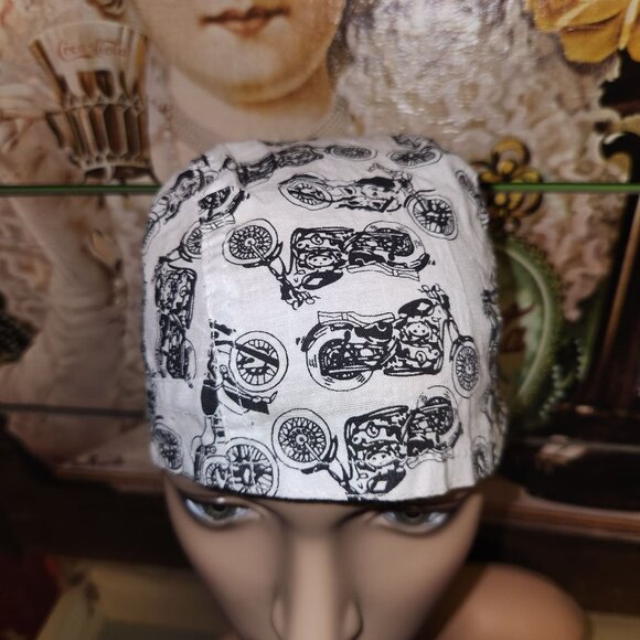 Motorcycle Print Cotton Scrub Head Wrap with Ties Unisex Scrub Cap Doo Rag - Picture 2 of 8